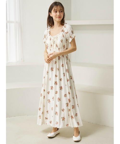 新品未使用　ジェラートピケ♡フラワー柄マキシワンピース　ルームウェア 花柄カップイン長袖ワンピース(ワンピース)｜ルームウェア