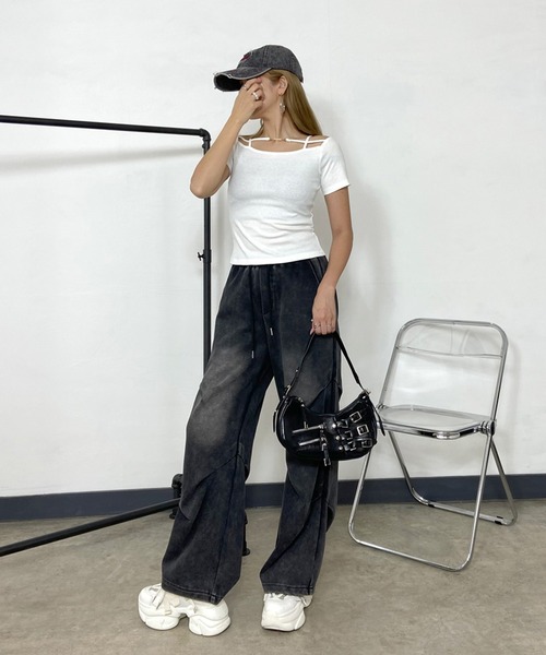 non-hedge(ノンヘッジ)の「プレート付クロスリブTシャツ(Tシャツ/カットソー・レディース・ピンク/オフホワイト/グレー/ブラック・FREE)」の8枚目の写真