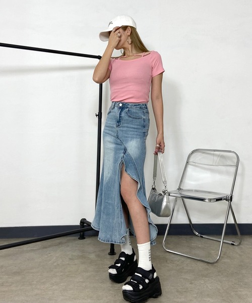 non-hedge(ノンヘッジ)の「プレート付クロスリブTシャツ(Tシャツ/カットソー・レディース・ピンク/オフホワイト/グレー/ブラック・FREE)」の17枚目の写真