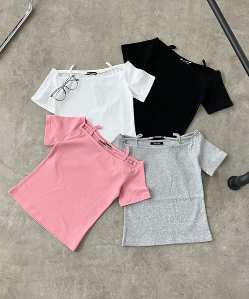 non-hedge(ノンヘッジ)の「プレート付クロスリブTシャツ(Tシャツ/カットソー・レディース・ピンク/オフホワイト/グレー/ブラック・FREE)」の22枚目の写真