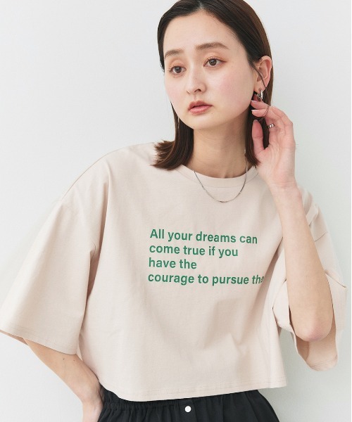 ベージュ 7分袖切替Tシャツ／婦人用／レディース／洗濯機OK