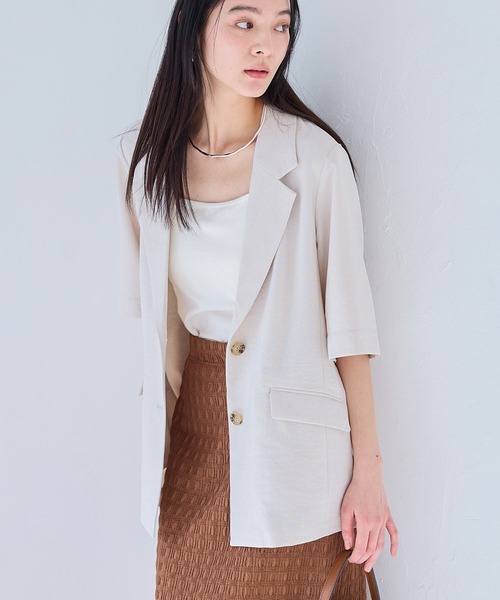 VIS（ビス）の「【美easy】ハーフスリーブジャケット/セットアップ対応・洗える（テーラードジャケット・レディース・ネイビー/グリーン系その他2/キナリ・M/S）」の2枚目の写真