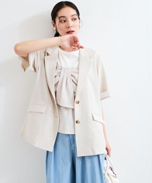 VIS（ビス）の「【美easy】ハーフスリーブジャケット/セットアップ対応・洗える（テーラードジャケット・レディース・ネイビー/グリーン系その他2/キナリ・M/S）」の6枚目の写真