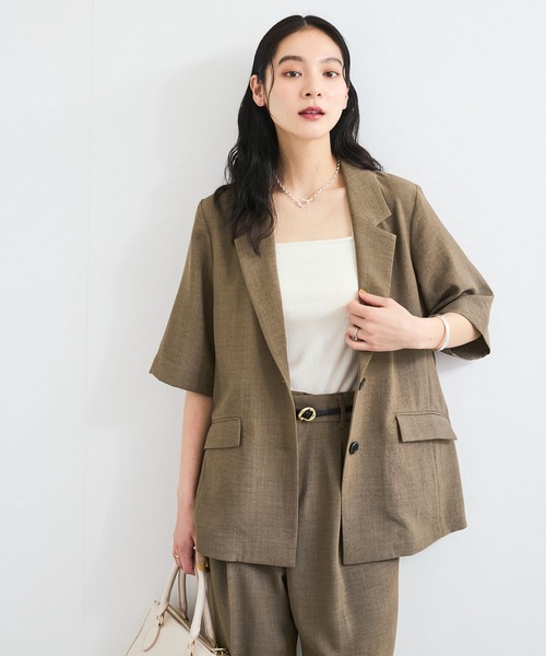 VIS（ビス）の「【美easy】ハーフスリーブジャケット/セットアップ対応・洗える（テーラードジャケット・レディース・ネイビー/グリーン系その他2/キナリ・M/S）」の11枚目の写真