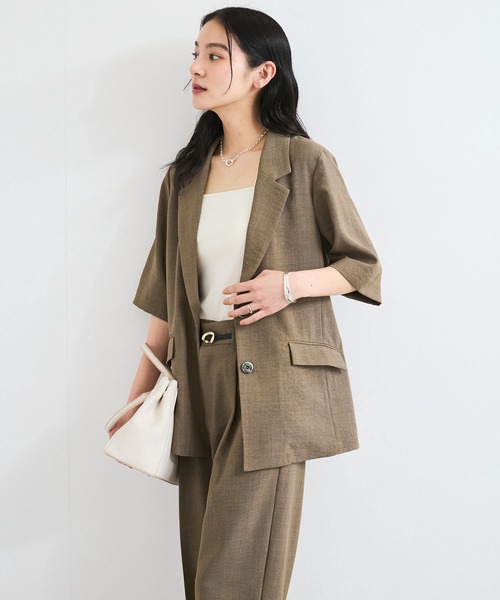 VIS（ビス）の「【美easy】ハーフスリーブジャケット/セットアップ対応・洗える（テーラードジャケット・レディース・ネイビー/グリーン系その他2/キナリ・M/S）」の12枚目の写真