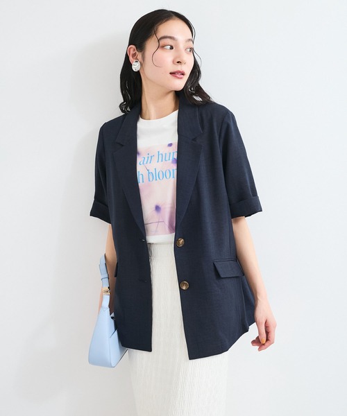 VIS（ビス）の「【美easy】ハーフスリーブジャケット/セットアップ対応・洗える（テーラードジャケット・レディース・ネイビー/グリーン系その他2/キナリ・M/S）」の16枚目の写真