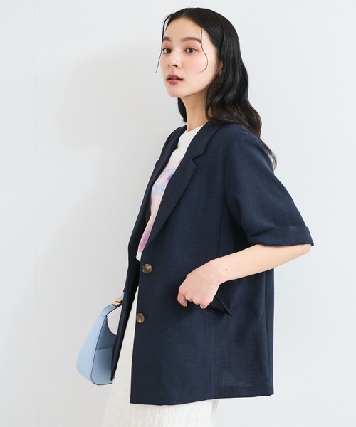 値下げ中！！【接触冷感・洗える】美easyリネンライクハーフスリーブジャケット ビス VIS 【接触冷感・洗える】美easyリネンライクハーフ