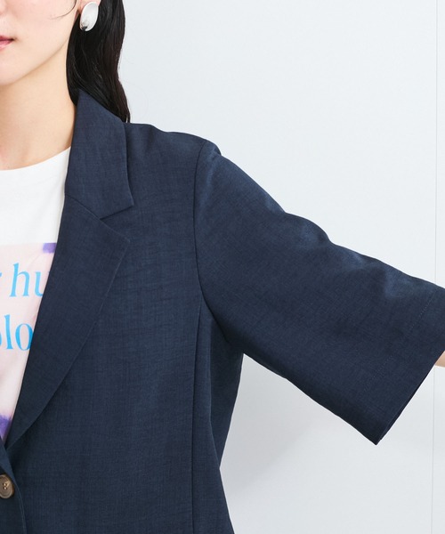 VIS（ビス）の「【美easy】ハーフスリーブジャケット/セットアップ対応・洗える（テーラードジャケット・レディース・ネイビー/グリーン系その他2/キナリ・M/S）」の22枚目の写真