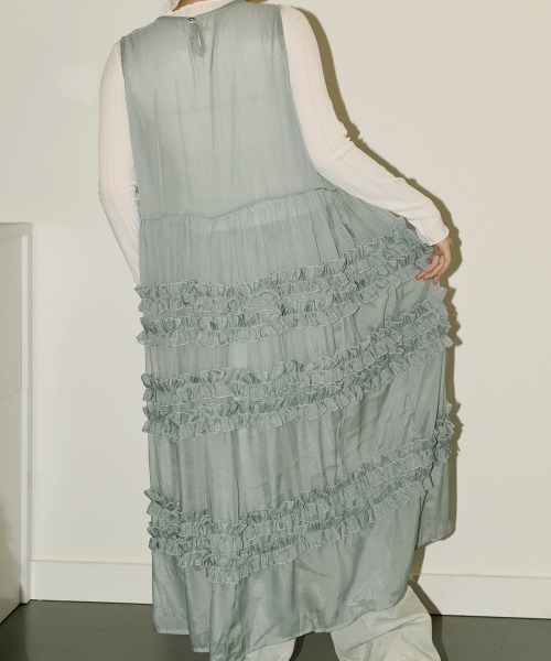 ラブリーワンピ❤️新品✨海外セレクト♡ドットフリルワンピース セール】シアー フリルロングワンピース / Sheer Frill Long
