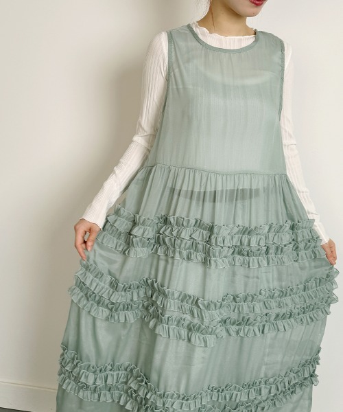 セール】シアー フリルロングワンピース / Sheer Frill Long