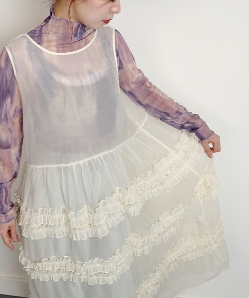 セール】シアー フリルロングワンピース / Sheer Frill Long