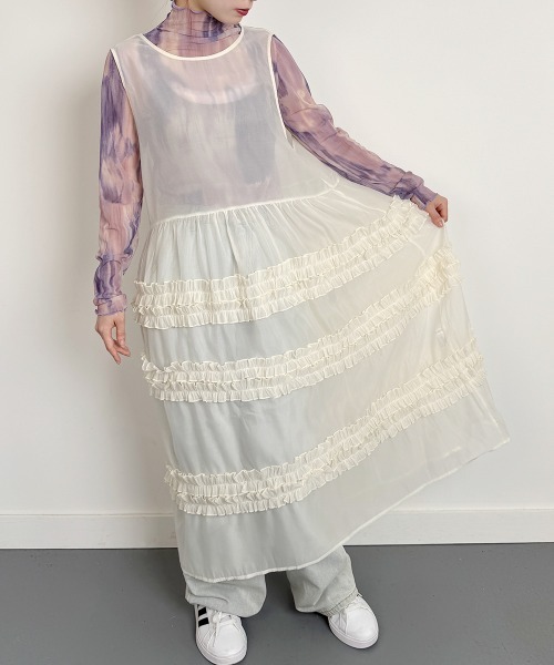 ラブリーワンピ❤️新品✨海外セレクト♡ドットフリルワンピース セール】シアー フリルロングワンピース / Sheer Frill Long