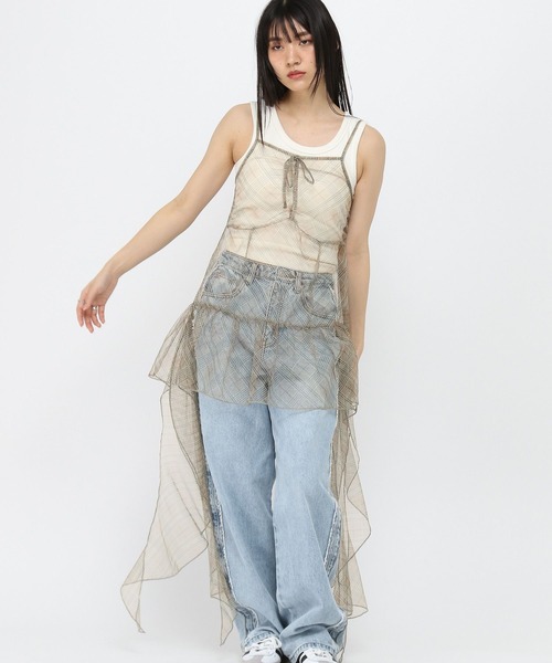 3.3 Field Trip （3.3フィールドトリップ）の「3.3 Field Trip／シアーチェックワンピース（ワンピース・レディース・ブラック/ベージュ/ホワイト・FREE）」の3枚目の写真