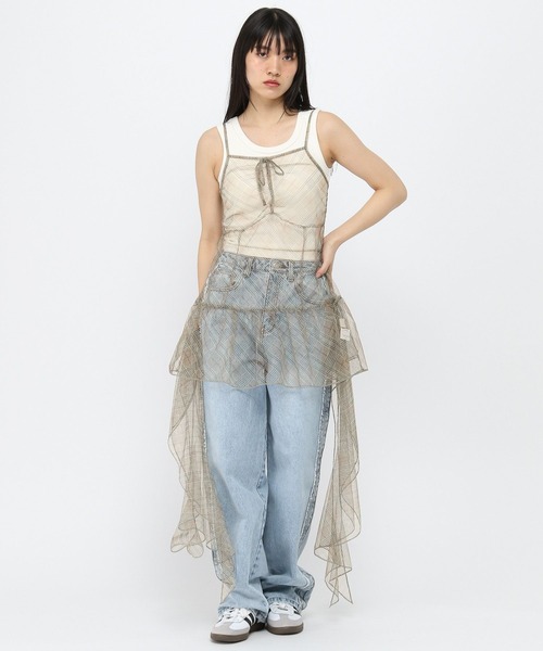 3.3 Field Trip （3.3フィールドトリップ）の「3.3 Field Trip／シアーチェックワンピース（ワンピース・レディース・ブラック/ベージュ/ホワイト・FREE）」の9枚目の写真