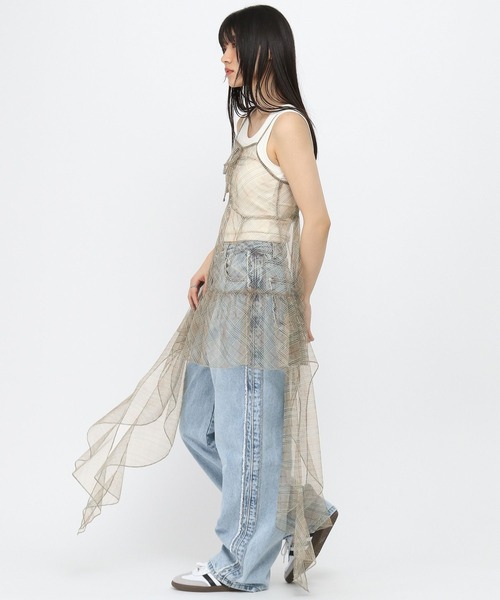 3.3 Field Trip （3.3フィールドトリップ）の「3.3 Field Trip／シアーチェックワンピース（ワンピース・レディース・ブラック/ベージュ/ホワイト・FREE）」の11枚目の写真