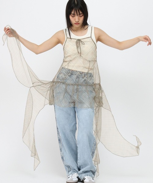 3.3 Field Trip （3.3フィールドトリップ）の「3.3 Field Trip／シアーチェックワンピース（ワンピース・レディース・ブラック/ベージュ/ホワイト・FREE）」の13枚目の写真