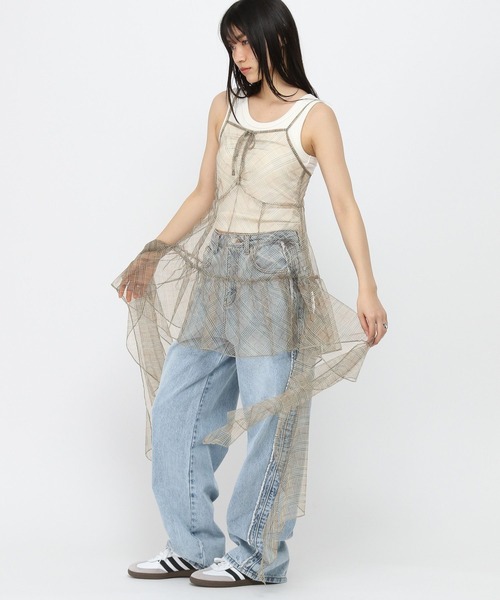 3.3 Field Trip （3.3フィールドトリップ）の「3.3 Field Trip／シアーチェックワンピース（ワンピース・レディース・ブラック/ベージュ/ホワイト・FREE）」の14枚目の写真