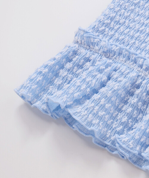 BeBe（ベベ）の「ぽこぽこシャーリングビスチェ+ショートパンツセットアップ(90~140cm)（セットアップ・キッズ・ブルー/イエロー・100cm/120cm/130cm/140cm/110cm）」の7枚目の写真