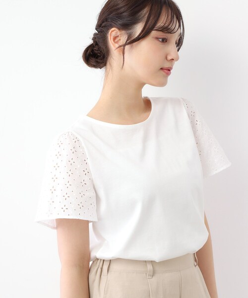 LAURA ASHLEY（ローラアシュレイ）の「【洗える／コットン100％/日本製／袖レース】デザインTシャツ（Tシャツ/カットソー・レディース・ネイビー系6/ライトグレー/オフホワイト・40/38）」の17枚目の写真