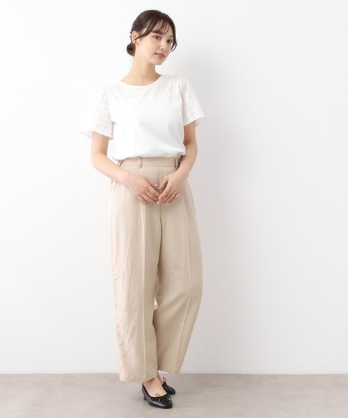 LAURA ASHLEY（ローラアシュレイ）の「【洗える／コットン100％/日本製／袖レース】デザインTシャツ（Tシャツ/カットソー・レディース・ネイビー系6/ライトグレー/オフホワイト・40/38）」の19枚目の写真