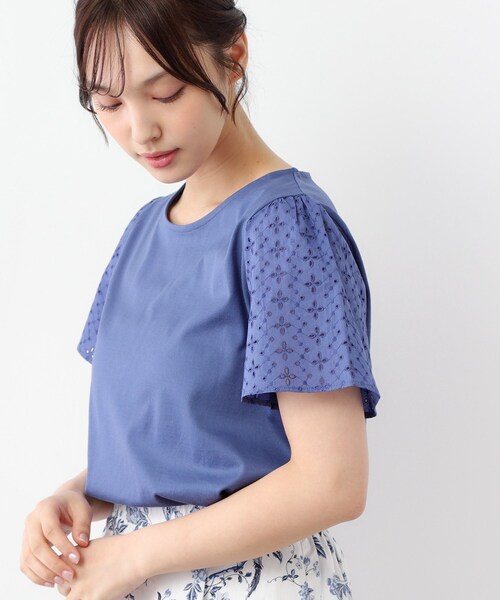 LAURA ASHLEY（ローラアシュレイ）の「【洗える／コットン100％/日本製／袖レース】デザインTシャツ（Tシャツ/カットソー・レディース・ネイビー系6/ライトグレー/オフホワイト・40/38）」の21枚目の写真