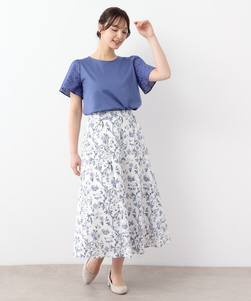 LAURA ASHLEY（ローラアシュレイ）の「【洗える／コットン100％/日本製／袖レース】デザインTシャツ（Tシャツ/カットソー・レディース・ネイビー系6/ライトグレー/オフホワイト・40/38）」の12枚目の写真