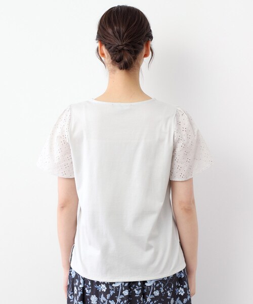 LAURA ASHLEY（ローラアシュレイ）の「【洗える／コットン100％/日本製／袖レース】デザインTシャツ（Tシャツ/カットソー・レディース・ネイビー系6/ライトグレー/オフホワイト・40/38）」の8枚目の写真