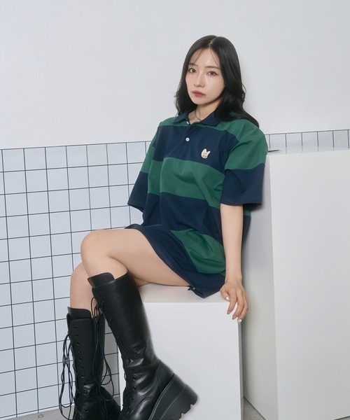 ANDGEEBEE（アンジービー）の「フェネックラガーT（ポロシャツ・レディース・グリーン/アイボリー・FREE）」の2枚目の写真