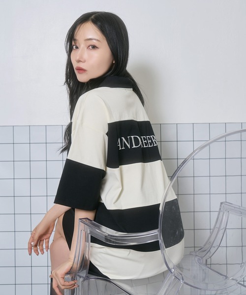 ANDGEEBEE（アンジービー）の「フェネックラガーT（ポロシャツ・レディース・グリーン/アイボリー・FREE）」の6枚目の写真