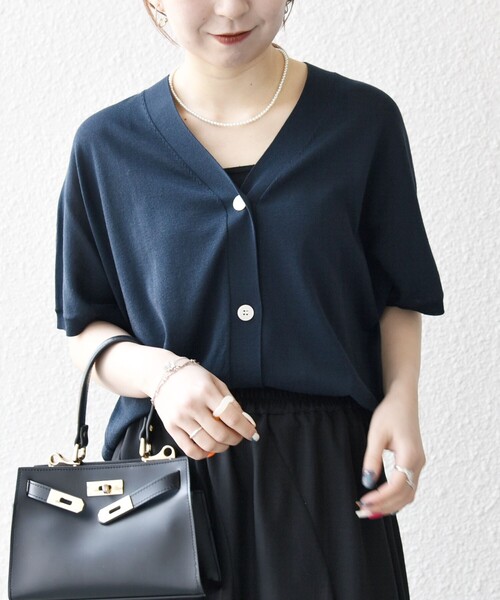 ⭐️Patou Vネック カーディガン ブラック Mサイズ⭐️ ASTRAET＞12G Vネック ロングカーディガン