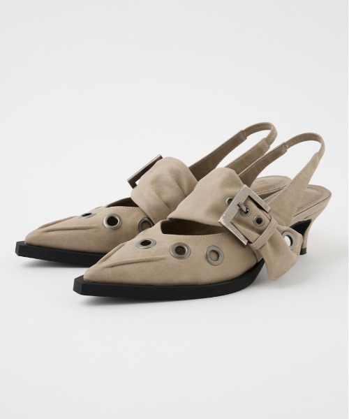 SLY(スライ)の「EYELET SLING PUMPS アイレット スリング パンプス(パンプス・レディース・ベージュ/ブラック・SMALL/MEDIUM/LARGE)」の2枚目の写真