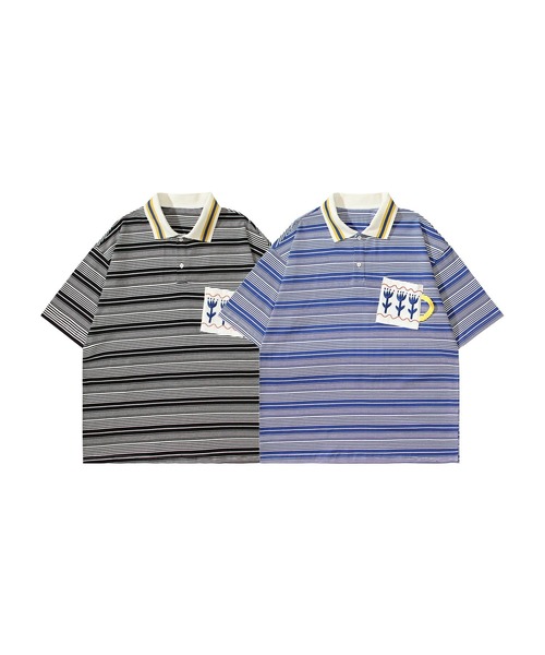 HOOK(フック)の「ストライプポロシャツ (SS)(ポロシャツ・メンズ・ブラック/ブルー・LARGE/MEDIUM)」の3枚目の写真