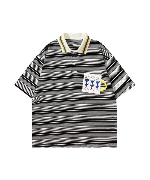 HOOK(フック)の「ストライプポロシャツ (SS)(ポロシャツ・メンズ・ブラック/ブルー・LARGE/MEDIUM)」の4枚目の写真
