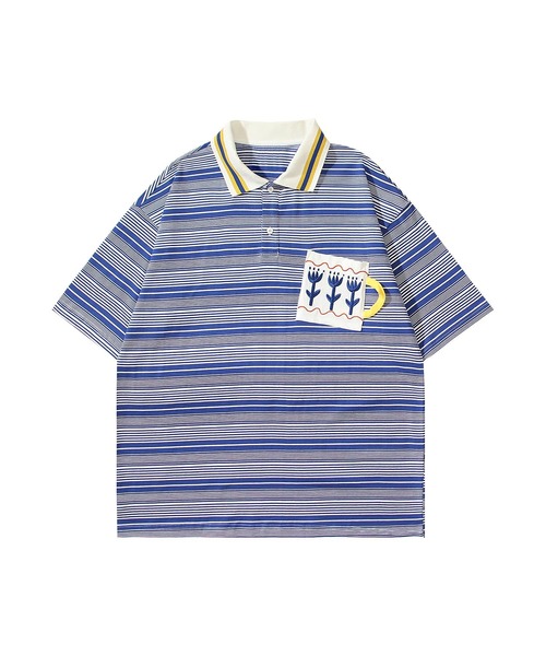 HOOK(フック)の「ストライプポロシャツ (SS)(ポロシャツ・メンズ・ブラック/ブルー・LARGE/MEDIUM)」の6枚目の写真