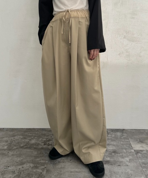 lit リット Waist Docking Easy Pants　タック 黒 Waist Docking Easy Pants（スラックス）｜lit（リット）の