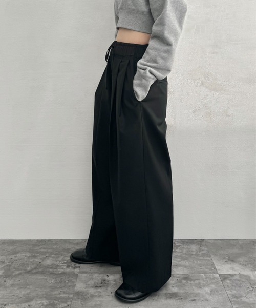 lit リット Waist Docking Easy Pants　タック 黒 Waist Docking Easy Pants（スラックス）｜lit（リット）の
