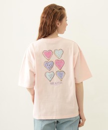 ミルクフェド Tシャツ ドクロハート柄 アースカラー アッシュピンク 古着 ミルクフェド Tシャツ ドクロハート柄 アースカラー アッシュ