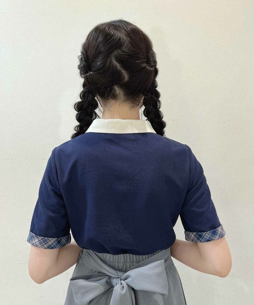 F i.n.t（フィント）の「チェックネクタイ付きクレリックポロシャツ【1枚で快適】/ fint　フィント（ポロシャツ・レディース・ブルー/ミント/ピンク・FREE）」の6枚目の写真