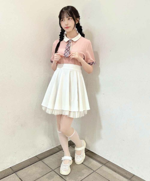 F i.n.t（フィント）の「チェックネクタイ付きクレリックポロシャツ【1枚で快適】/ fint　フィント（ポロシャツ・レディース・ブルー/ミント/ピンク・FREE）」の20枚目の写真