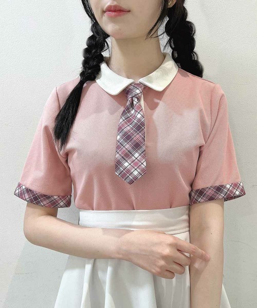 F i.n.t（フィント）の「チェックネクタイ付きクレリックポロシャツ【1枚で快適】/ fint　フィント（ポロシャツ・レディース・ブルー/ミント/ピンク・FREE）」の21枚目の写真