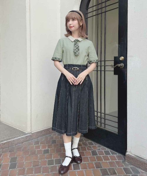 F i.n.t（フィント）の「チェックネクタイ付きクレリックポロシャツ【1枚で快適】/ fint　フィント（ポロシャツ・レディース・ブルー/ミント/ピンク・FREE）」の22枚目の写真