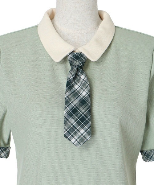 F i.n.t（フィント）の「チェックネクタイ付きクレリックポロシャツ【1枚で快適】/ fint　フィント（ポロシャツ・レディース・ブルー/ミント/ピンク・FREE）」の18枚目の写真