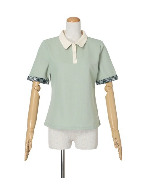 F i.n.t（フィント）の「チェックネクタイ付きクレリックポロシャツ【1枚で快適】/ fint　フィント（ポロシャツ・レディース・ブルー/ミント/ピンク・FREE）」の8枚目の写真