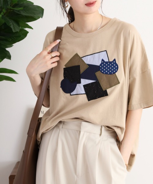 tシャツ EMAGO 異素材パッチワークＴシャツ レディース Emago tシャツ EMAGO 異素材パッチワークTシャツ レディース