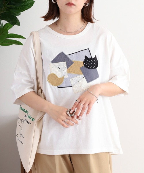 イマゴ / 異素材パッチワークTシャツ 楽天市場】異素材パッチワークTシャツ emago トップス ネコ