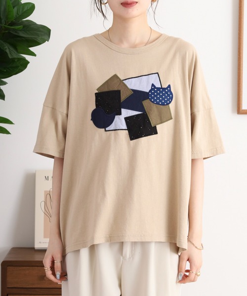 tシャツ EMAGO 異素材パッチワークＴシャツ レディース Emago tシャツ EMAGO 異素材パッチワークTシャツ レディース