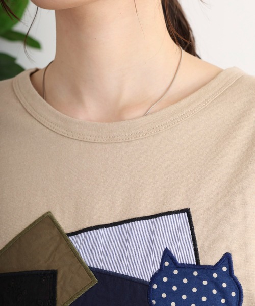 tシャツ EMAGO 異素材パッチワークＴシャツ レディース Emago tシャツ EMAGO 異素材パッチワークTシャツ レディース