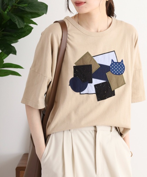 Emago(イマゴ)の「EMAGO 異素材パッチワークTシャツ(Tシャツ/カットソー・レディース・ブラック/ベージュ/ホワイト・FREE)」の14枚目の写真