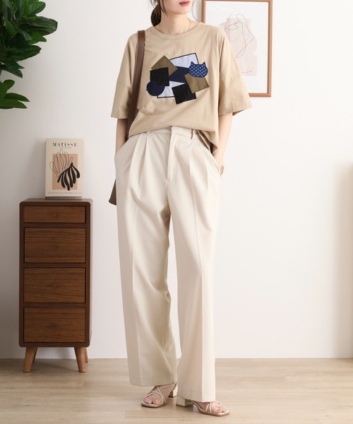Emago(イマゴ)の「EMAGO 異素材パッチワークTシャツ(Tシャツ/カットソー・レディース・ブラック/ベージュ/ホワイト・FREE)」の15枚目の写真