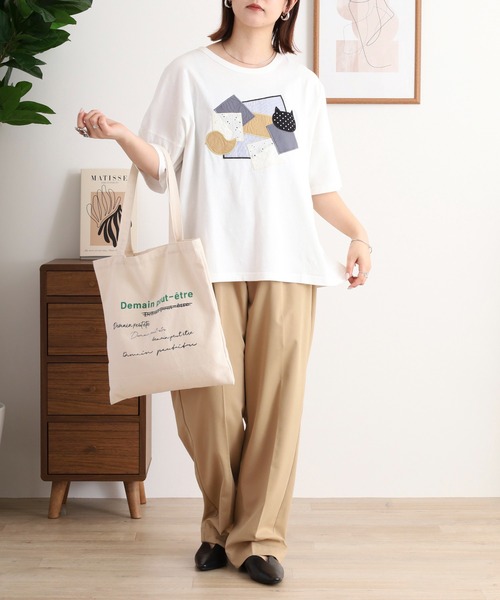 tシャツ EMAGO 異素材パッチワークＴシャツ レディース Emago tシャツ EMAGO 異素材パッチワークTシャツ レディース